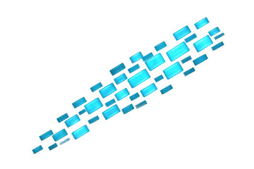 Abstract blue digital squares moving diagonally, creating a data flow or technology stream on a transparent background