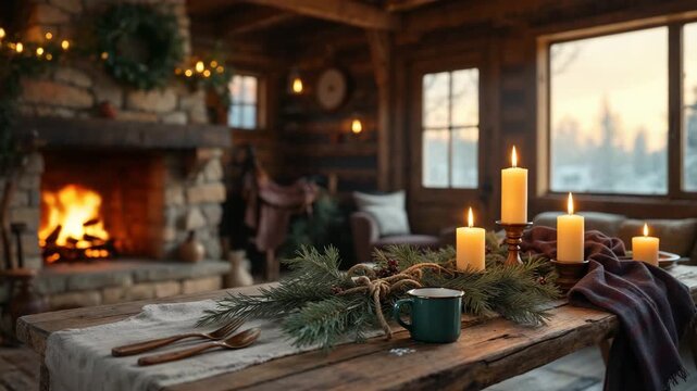 Cozy winter room with Christmas candles and warm ambiance - Powered by Adobe
