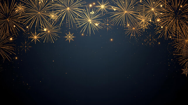 Happy New Year background with navy blue and gold fireworks and snowflakes ai