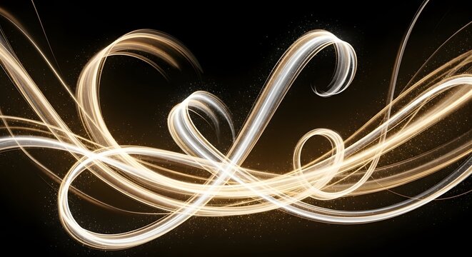 Abstract swirling golden light trails with sparkles representing magical energy and luxury
