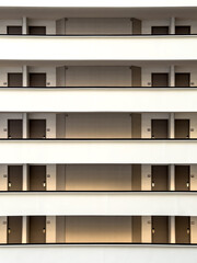 Symmetrical Interior View of Hotel Hallways and Doors