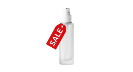 Spray bottle with sale tag isolated on transparent background for promotion and discount concept