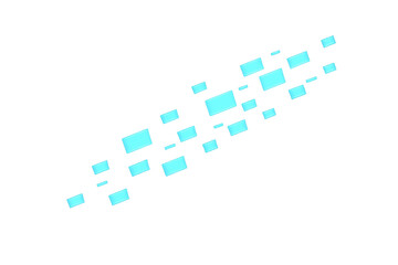 Blue glowing rectangles moving in digital data stream, abstract technology concept with transparent background