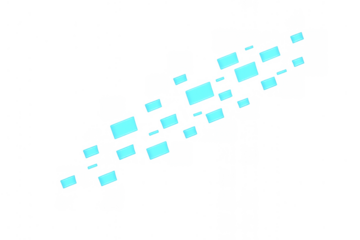 Blue glowing rectangles moving in digital data stream, abstract technology concept with transparent background