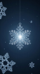 Elegant vertical winter background featuring a glowing glass snowflake ornament. A magical and serene holiday illustration perfect for a Christmas card, phone wallpaper, or festive social media story.