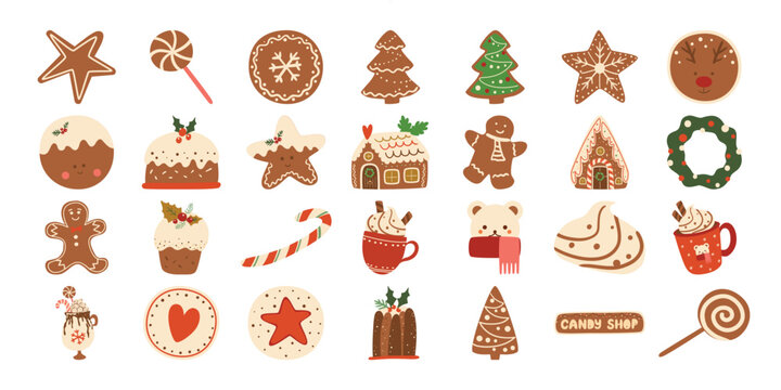 Christmas Gingerbread and Holiday Sweets Collection, Festive Winter Treats Set, Candy Shop Delights