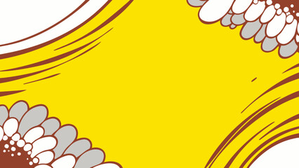 Abstract graphic design with floral elements framing a bright yellow space.