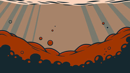 An illustration depicting an underwater scene with light rays shining through the surface and a murky seabed.