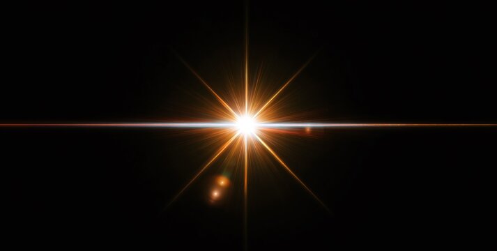 Bright Glowing Lens Flare Effect Shining Starburst Light on a Deep Black Background Abstract Digital Overlays for Graphic Design Elements