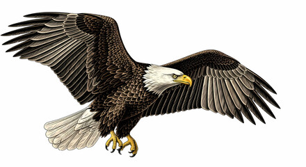 Obraz premium Majestic bald eagle soars with powerful wings spread wide embodying freedom strength and soaring ambition for patriotic projects