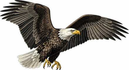 Fototapeta premium Majestic bald eagle soaring with powerful wings outstretched, symbolizing freedom, strength, and national pride in a dynamic flight