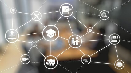 Online education icons show e-learning, online education classes, and digital study. Online education enables global online education access, flexible learning. Gist