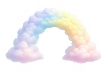 Fluffy pastel rainbow arch creating a soft colorful dreamy heaven element on transparent background