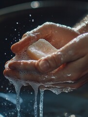 Fototapeta premium Close-up of a hand being washed under running water.
