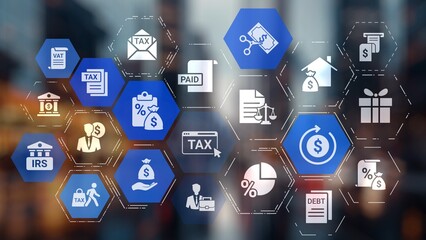 Naklejka premium Concept of tax and financial management ensures compliance. This system streamlines tax processes, enhancing financial management for individuals and businesses alike. Gist