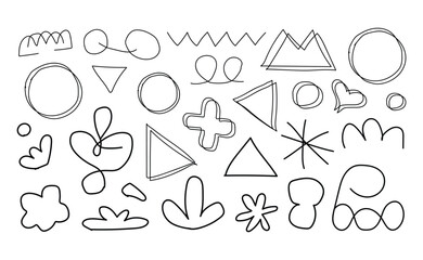 Hand drawn abstract doodle shapes collection for graphic design projects