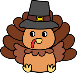 turkey, thanksgiving, hat, cartoon, cute, isolate

