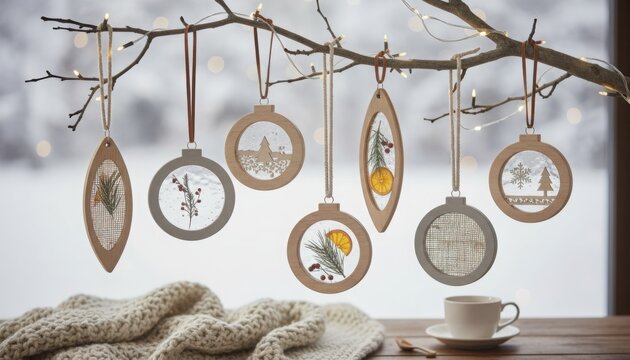 Minimalistic white art installation featuring tree with spherical ornaments casting soft shadows in serene light minimalist interior design concept