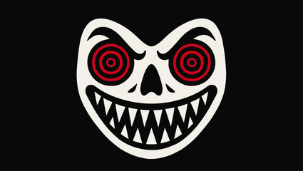 Sinister Grin, Symmetrical Horror Face Illustration, horror face, creepy grin, sinister smile, scary illustration, dark art, horror poster design, symmetrical horror, evil face graphic, red and black,