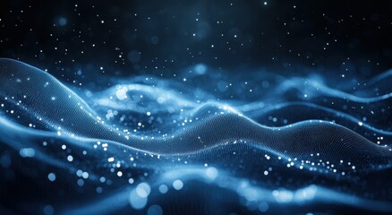 A futuristic technological background. A wave-like particle grid with bokeh and stardust effects. Suitable for IT and science.