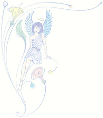 Angular flexible plastic pattern with a 
graceful angel girl. Art Nouveau style

