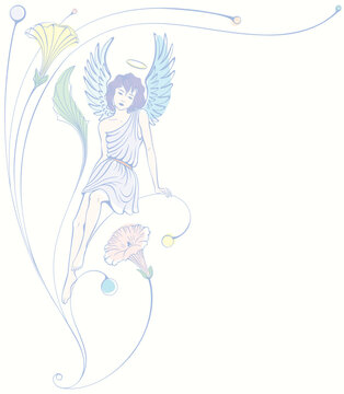 Angular flexible plastic pattern with a 
graceful angel girl. Art Nouveau style

