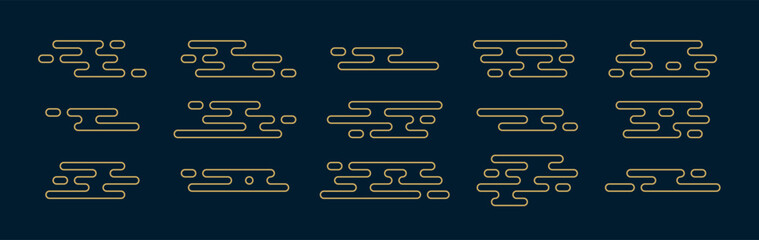 set of abstract geometric Chinese clouds, vector Traditional asian Japan liquid line cloud shape pattern collection, element icons, new year design cards, poster, banner, pattern, advertisement