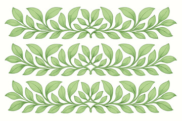 Fototapeta premium Horizontal ornament leaves design pattern soft ornamental green bands vector leafband illustration