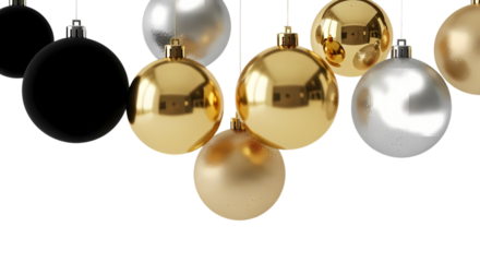 Elegant gold and silver Christmas baubles sparkle with festive joy, adding luxurious holiday cheer to your seasonal designs and celebrations.