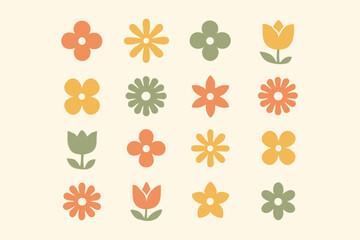 Obraz premium Across floral icons soft balanced harmony tones grid flower minimal illustration vector