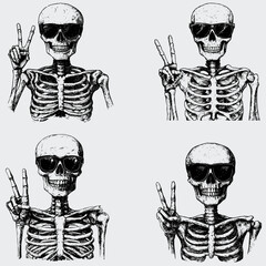 Skeleton Wearing Sunglasses Peace Sign SVG Bundle, Skeleton SVG, Vector, Silhouette, Funny Skeleton SVG, Skeleton Peace Sign SVG, Sunglasses SVG, Cricut, Cutting File