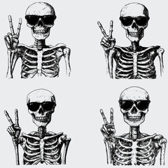 Skeleton Wearing Sunglasses Peace Sign SVG Bundle, Skeleton SVG, Vector, Silhouette, Funny Skeleton SVG, Skeleton Peace Sign SVG, Sunglasses SVG, Cricut, Cutting File