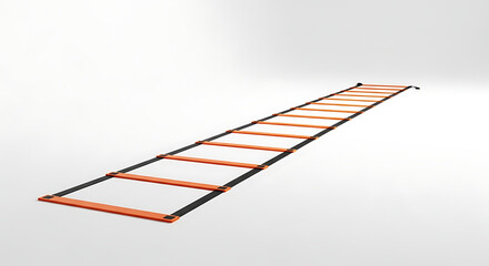 A long agility ladder with orange rungs and black straps on a white surface for training exercises ai generated