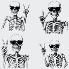 Skeleton Wearing Sunglasses Peace Sign SVG Bundle, Skeleton SVG, Vector, Silhouette, Funny Skeleton SVG, Skeleton Peace Sign SVG, Sunglasses SVG, Cricut, Cutting File