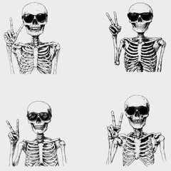 Skeleton Wearing Sunglasses Peace Sign SVG Bundle, Skeleton SVG, Vector, Silhouette, Funny Skeleton SVG, Skeleton Peace Sign SVG, Sunglasses SVG, Cricut, Cutting File