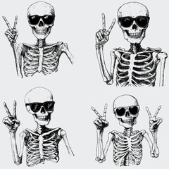 Skeleton Wearing Sunglasses Peace Sign SVG Bundle, Skeleton SVG, Vector, Silhouette, Funny Skeleton SVG, Skeleton Peace Sign SVG, Sunglasses SVG, Cricut, Cutting File