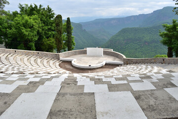 Open-air auditorium with stunning canyon views at Parque Mirador de Huentitan, Guadalajara, surrounded by lush greenery
