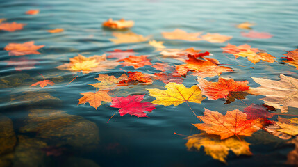 autumn leaves on the river