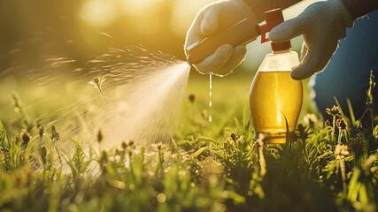 Worker spraying pest control solution on vibrant green lawn for efficient pest management