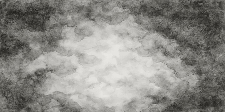 The dark grunge of old paper texture blends with abstract black and white sky and misty clouds