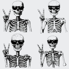 Skeleton Wearing Sunglasses Peace Sign SVG Bundle, Skeleton SVG, Vector, Silhouette, Funny Skeleton SVG, Skeleton Peace Sign SVG, Sunglasses SVG, Cricut, Cutting File