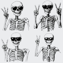 Skeleton Wearing Sunglasses Peace Sign SVG Bundle, Skeleton SVG, Vector, Silhouette, Funny Skeleton SVG, Skeleton Peace Sign SVG, Sunglasses SVG, Cricut, Cutting File
