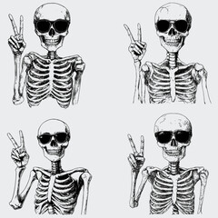 Skeleton Wearing Sunglasses Peace Sign SVG Bundle, Skeleton SVG, Vector, Silhouette, Funny Skeleton SVG, Skeleton Peace Sign SVG, Sunglasses SVG, Cricut, Cutting File