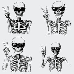 Skeleton Wearing Sunglasses Peace Sign SVG Bundle, Skeleton SVG, Vector, Silhouette, Funny Skeleton SVG, Skeleton Peace Sign SVG, Sunglasses SVG, Cricut, Cutting File