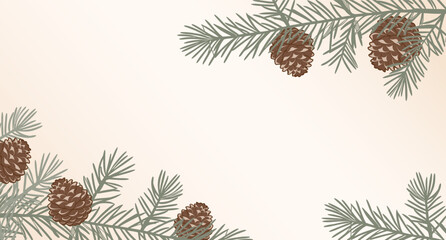 Fototapeta premium Christmas background with fir branches and pine cones.Winter frame with evergreen pine branches and cones.