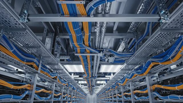 Intricate Network of Cables and Infrastructure in a Modern Data Center.