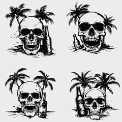 Skull Head Plasm Tree SVG Bundle, Skull Head SVG, Plasm Tree SVG, Beer Bottle SVG, Beach SVG, Summer SVG, Human Skull Head SVG, Cutting File, Cricut, Retro, Vintage