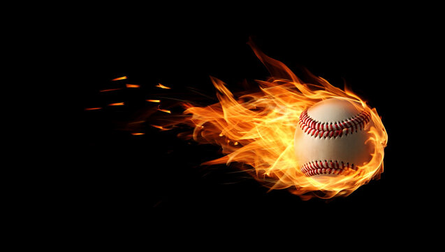 Flaming baseball soaring through darkness fire flames - Powered by Adobe