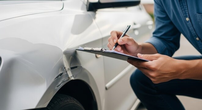 Car accident damage inspection and insurance claim documentation