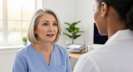 Fototapeta premium Senior woman consults doctor in medical office